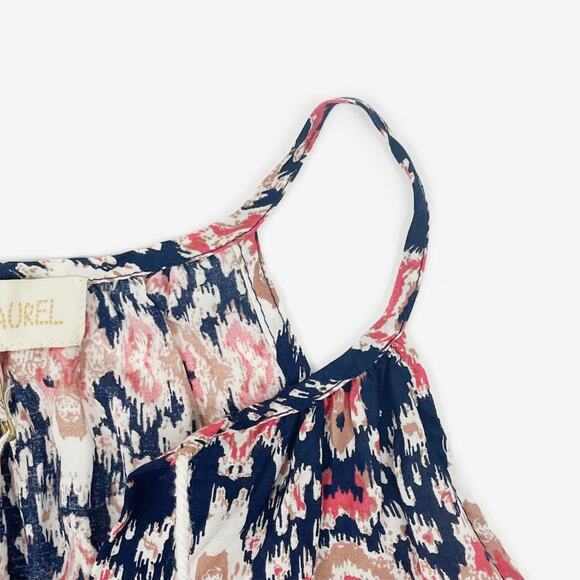 Lucy & Laurel Ikat Print Top Size S Blue Red Casual Boho Beachy Flowy Summer - Picture 9 of 14